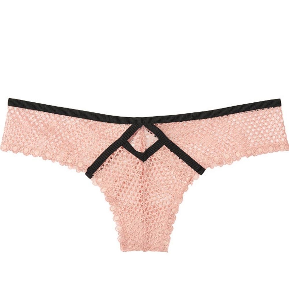 LUXE LINGERIE Fishnet Cutout Cheeky Panty Thong Large Gild shimmer shine